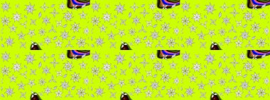 Çok yeşil zarif küçük çiçekler ve yeşil renkli komik böcekler, raster desen, illüstrasyon.