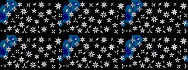 Raster illüstrasyonundaki çiçek desenli çizim. Siyah renkte çiçekler.