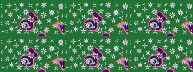 Raster illüstrasyonu. Şirin çiçekli eskiz deseni ve yeşil renkli yapraklar, suluboya çiçek deseni, duvar kağıdı, kart veya kumaş için fayanslı.