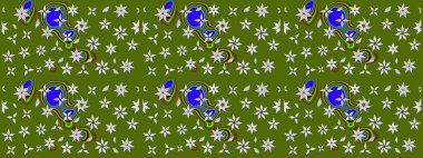 Şirin çiçekler. Raster Moda kumaş deseni. Çizgi çizimi deseni.