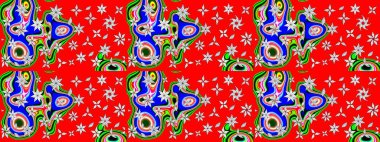 Raster illüstrasyonu. Kırmızı renkte karalamalı çiçek deseni çiz.