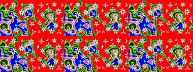 Çiçeksel çizim kalıbının yansıması. Vadinin çiçekleri kırmızı renklerde.