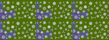 Renkli Bahar Teması eskiz kalıbı. Düz Çiçek Elementleri Tasarımı. Raster illüstrasyonundaki çiçek desenli çizim. Yeşil renkte çiçekler.