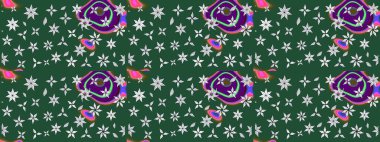 Renkli Bahar Teması eskiz kalıbı. Yeşil renkli çiçekler. Raster illüstrasyonundaki çiçek desenli çizim. Düz Çiçek Elementleri Tasarımı.