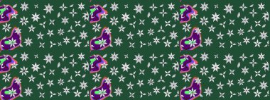 Raster illüstrasyonu. Yeşil renkli çiçekler. El çizimi çiçekli soyut çizim deseni.