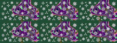 Düz Çiçek Elementleri Tasarımı. Renkli Bahar Teması eskiz kalıbı. Yeşil renkli çiçekler. Raster illüstrasyonunda çiçek deseni çizimi.