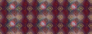 Kahverengi, mor ve gri renklerde etnik çiçeklerle kusursuz bir desen. Raster Çiçek İllüstrasyon Şirin Tekstil.