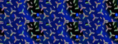 Kar taneleri deseni. Raster illüstrasyonu. Renkli arka planda izole edilmiş kar tanelerinin düz tasarımı. Kar tanesi süsleme deseni. Kar taneleri arkaplanı.