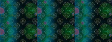 Tişörtsüz arka plan deseni. Tropik çiçekler. Mavi, yeşil ve siyah renkte çiçekler.