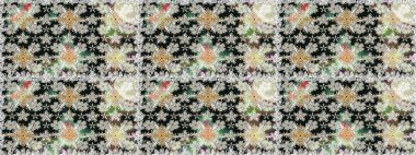 Renkli grunge soyut arkaplanı kologri çiçeklerle süslüyor. Parmak izi, kumaş, duvar kâğıdı, tekstil için raster dokusu. İşlemeli çiçek desenli..