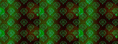 Tropik, dikişsiz çiçek deseni. Raster illüstrasyonu. Yeşil, kahverengi ve siyah renkte çiçekler.