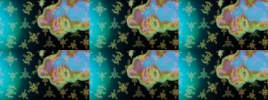 Kış kar tanesi, raster arka plan. Renkli arka planda izole kar taneleri. Yüzey için tekrarlanan doku, ambalaj kağıdı, mavi, siyah ve yeşil renkler. Raster illüstrasyonu.