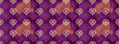 Altın rengi, kusursuz çizim. Senin tasarımın için, duvar kağıdı. Raster geometrik arka plan. Mor, pembe ve bej renklerde, altın çiçekli altın desenler..