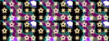 Raster illüstrasyonu. Siyah, mor ve mavi renkli kristal kar taneleri.