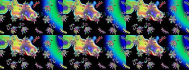 Yuvarlak raster kar tanesi. Renkli arka planda izole tatlı kar taneleri. Soyut kış siyah, mavi ve yeşil süslemeleri. Güzel kar tanesi. Raster illüstrasyonu.