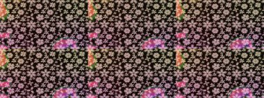 Hediye ambalaj kağıdı, tebrik kartları, posterler ve pankart tasarımı. Raster düz çiçek çizim deseni. Siyah renkte çiçekler.