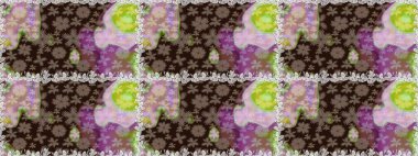 Raster illüstrasyonu. Kıvırcık, parlak örgü. Eski moda arka plan. Güzel, parlak, pürüzsüz kumaş, tuval. Şablon, pürüzsüz, çiçekli kenar. Çiçeklerin çelengi.