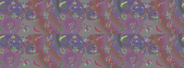 Patlayan çiçekler soyut olarak yerleştirilmiş. Raster deseni. Tarafsız, gri ve mor renklerde bahar çiçekleri. Raster illüstrasyonu.