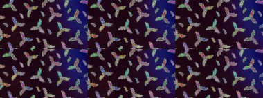 El çizimi çiçek çizimi deseni (fayans). Şirin çiçekli, desenli, kahverengi, mavi ve siyah renkli renkli bir eskiz deseni. Tekstil için suluboya çizim deseni.