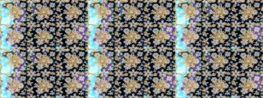 Altın çiçekli, pürüzsüz desen. Barok tarzında altın çiçekli süs. Damask arkaplanı. Siyah renklerdeki altın element.