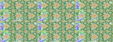 Damask çizim kalıbı arka planı tekrarlıyor. Yeşil renklerdeki altın element. Barok tarzında altın çiçek süsü. Antika altın tekrarlanabilir duvar kağıdı.