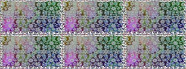 Gri renkler ve parlak çiçekler üzerinde soyut, pürüzsüz desen. Çiçeksel elementlerle süslenmiş zarif raster dokusu. Küçük çiçekte şirin bir çiçek deseni var..