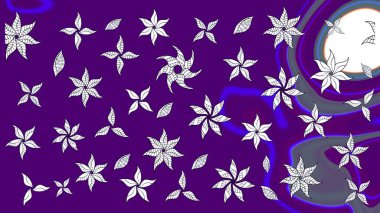 Raster illüstrasyonu. Yumuşak, mor renkte bahar çiçekleri. Yaprak ve çiçeklerin suluboya resmi, menekşe renkleri üzerine çizim şekli.