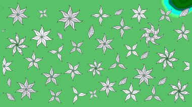 Yumuşak, yeşil renkli bahar çiçekleri. Raster illüstrasyonu. Patlayan çiçekler soyut olarak yerleştirilmiş. Raster deseni.