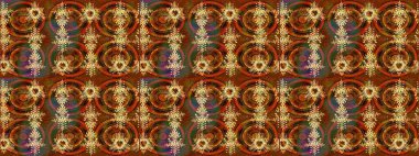 Güzel tasarım. Kahverengi, turuncu ve yeşil kar taneleri. Kar tanelerinin soyut arkaplanlı Noel arkaplanı. Raster illüstrasyonu. Noel için tatil tasarımı, Yeni Yıl moda baskıları.