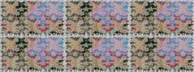 Çiçeksiz desenli, suluboya elle çizilmiş elementler. Parlak renkli fantezi çiçekleri, yapraklar, tarafsız renklerde tomurcuklar.