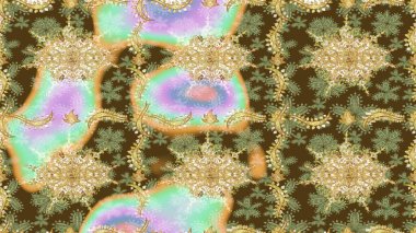 Süslü raster dekorasyonu. Lüks, kraliyet ve Viktorya dönemi konsepti. Tarafsız renklerde altın element. Tarafsız yerine altın rengi barok çiçek deseni..