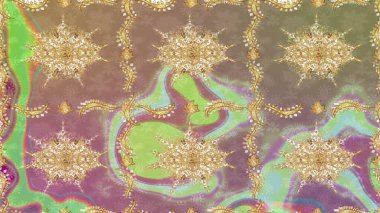 Altın elementlerle bej renklerde altın desen. Altın şablonu çiz. Raster doğulu süsü.