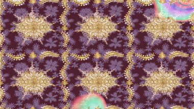 Eskiz oryantal klasik altın desen. Kahverengi renklerde altın tekrarlayan elementler içeren Raster soyut arkaplanı.