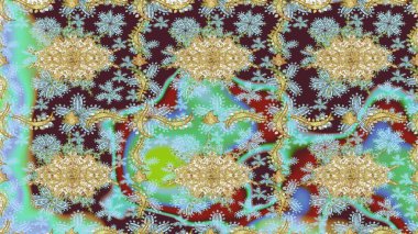 Tarafsız renklerde altın elementli klasik eskiz deseni. Raster illüstrasyonu.