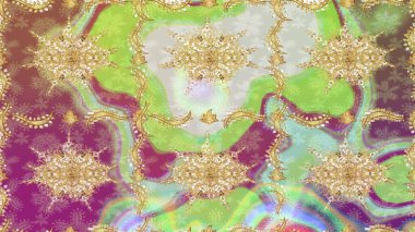 Altın elementlerle nötr renklerde altın desen. Altın şablonu çiz. Raster doğulu süsü.