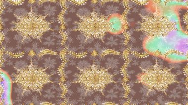 Klasik Raster altın desenini çiz. Bej renkli ve altın elementli çizim deseni. Raster illüstrasyonu. Geleneksel oryantasyon süsü. Klasik vintage arkaplan.