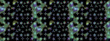 Parlak renkli çiçekli ve siyah yapraklı harika bir çiçek deseni. Modern çiçek arkaplanı. Moda baskıları için zarif bir şablon. Halk stili.