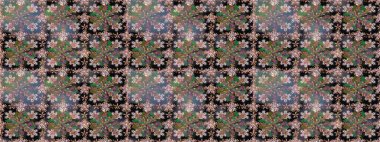 Raster illüstrasyonu. Eskiz tarzı kahverengi renklerde. El yapımı çiçek ve bitki koleksiyonu. Raster illüstrasyonu. Sevimli karalama çiçekleriyle kusursuz çiçek deseni..