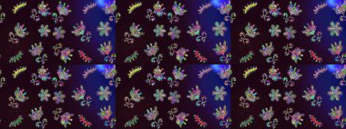 Çizim çiçek deseni duvar kâğıdı olarak kullanılabilir. Çiçekler kahverengi, siyah ve mavi renklerde. Raster illüstrasyonu.