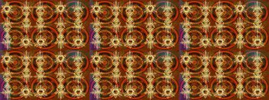 Kar tanelerinin soyut arkaplanlı Noel şablonu. Kahverengi, turuncu ve sarı kar taneleri. Raster illüstrasyonu. Noel ve yeni yıl moda baskıları için tatil tasarımı. Renkler.