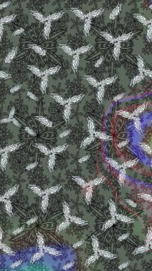 Çiçek duvar kâğıdı. Raster illüstrasyonu. Renkli çizim kalıbı. Gri renkli şirin tekstil tarzında. Çiçek arka planı.