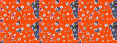 Turuncu renkli güzel bir tekstil. Raster illüstrasyonu. Suluboya çiçekli çiçek deseni.