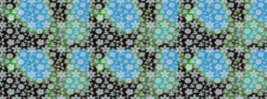 Raster illüstrasyonundaki çiçek desenli çizim. Mavi renkte çiçekler.