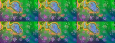 Raster illüstrasyonu. Yeşil renkli çiçekler. Küçük çiçekte sevimli çiçek deseni var..