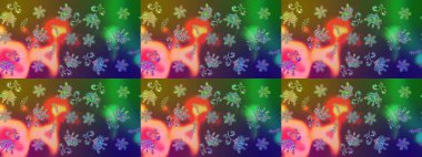 Çiçekli çiçek deseni, suluboya. Raster illüstrasyonu. Düz Çiçek Elementleri Tasarımı. Renkli Bahar Teması eskiz kalıbı. Yeşil renkte çiçekler.