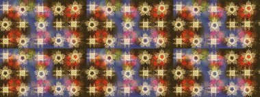 Çiçek desenli çizim. Düz Çiçek Elementleri Tasarımı. Asya tekstil tarzında. Renkli Bahar Teması eskiz kalıbı. Raster illüstrasyonu. Kahverengi renkte çiçekler.