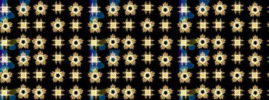 Çiçeksel elementlerle süslenmiş zarif raster dokusu. Küçük çiçekte hoş bir çiçek deseni var. Parlak çiçekli siyah renkler üzerine soyut çizim deseni.