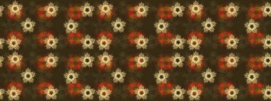 Raster illüstrasyonundaki çiçek desenli çizim. Suluboya tarzında kahverengi renkte çiçekler.