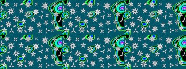 Raster düz çiçek çizim deseni. Hediye ambalaj kağıdı, tebrik kartları, posterler ve pankart tasarımı. Mavi renkte çiçekler.