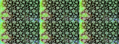 Yapraklı çiçekler ve yeşil renkli papatya çiçekleri. Raster - stok. Taslak arkaplan deseni.